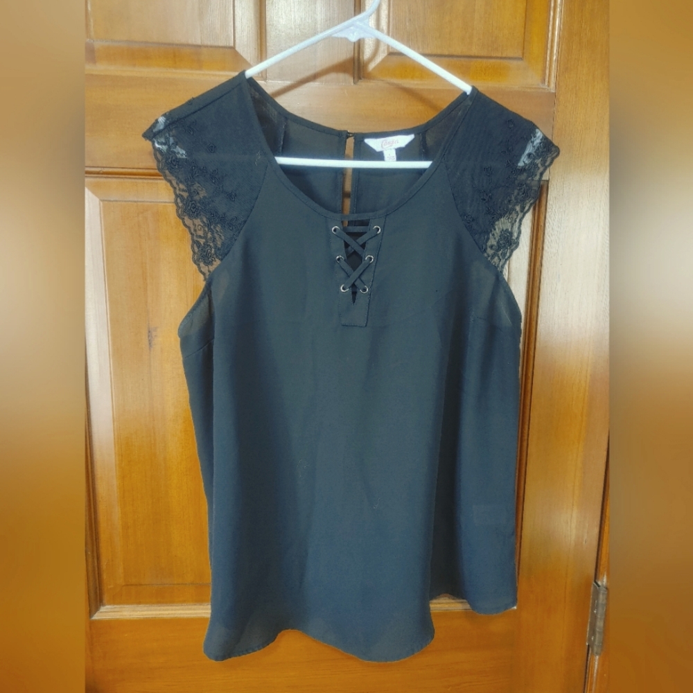 Candies Black Lace Sleeve Women's Top